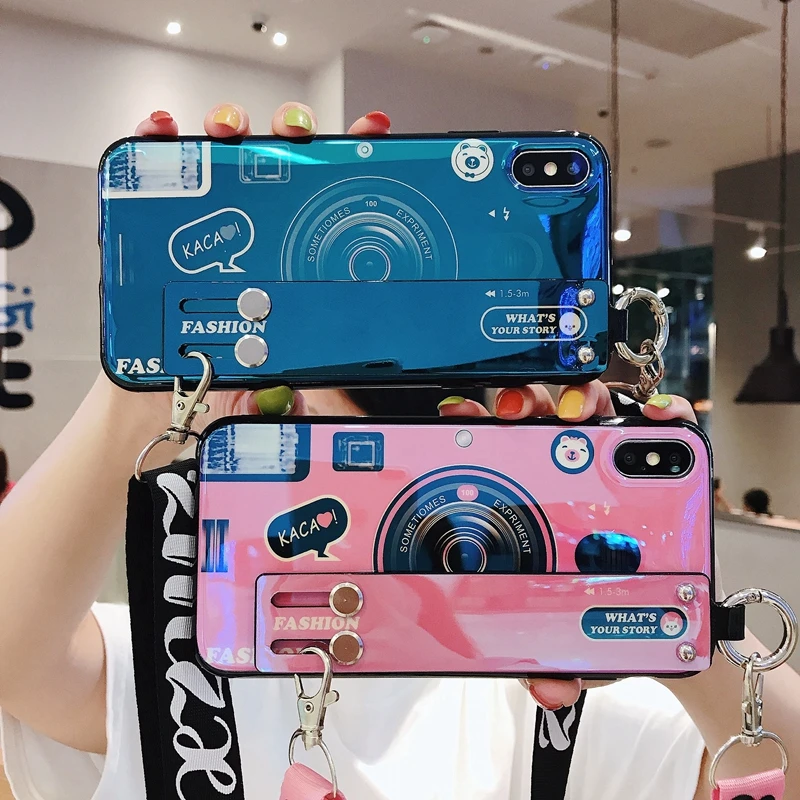 Casyva Wristband camera Phone Case for Samsung A20E A6S A8S A6 A8 PLUS A7 A9 2018 J6 J7 J8 J5 Fashion lanyard soft Back Cover |