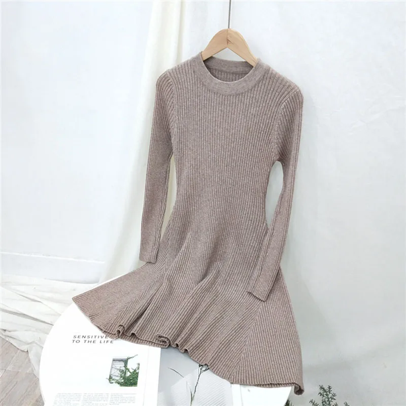Women Long Sleeve Sweater Dress Women's Irregular Hem Casual Autumn Winter O-neck A Line Short Mini Knitted Dresses | Мать и ребенок
