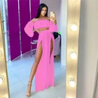 Модная женская пикантная летняя накидка для отдыха, пляжа, однотонные Топы с длинным рукавом и свободная длинная юбка с разрезом, желтыйрозовыйзеленый