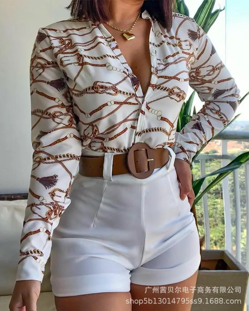 

WEPBEL Spring and Autumn Fashion Long Sleeve V-neck Shirt Women's Casual Printed Slim Shirt