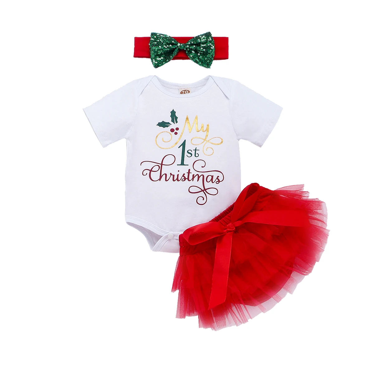 New 3PCS My 1st Christmas Baby Girl Romper+Lace Tutu Skirts Outfits Clothes | Мать и ребенок