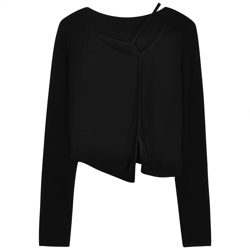 Осень-зима 2021 короткая облегающая футболка с длинным рукавом | Женская одежда