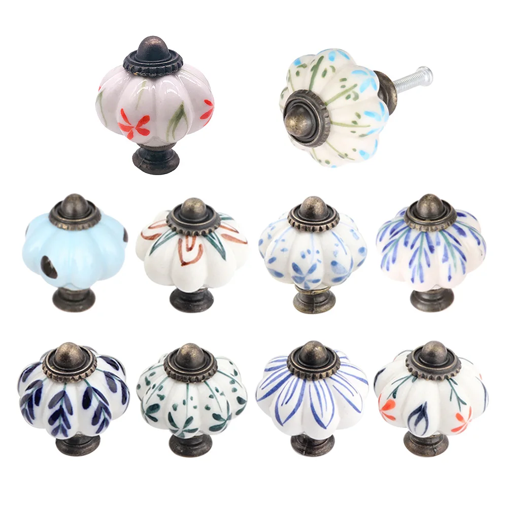 

Pumpkin Ceramic Handles With Screws pulls Europe Furniture Single Hole Handle Door Porcelain 38MM Drawer Knobs Cupboard Dresser