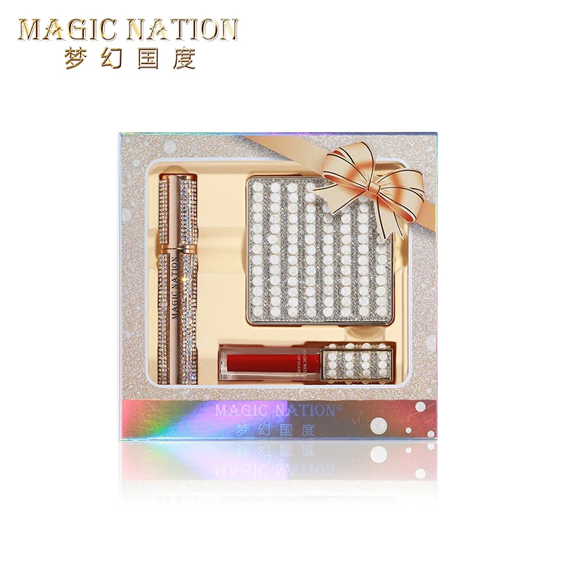Beauty Pearl Diamond Shinny Makeup Set Lipgloss Eyeshadow Mascara Matte Velvet lipglaze Curcling lengthing Waterproof Pigmented