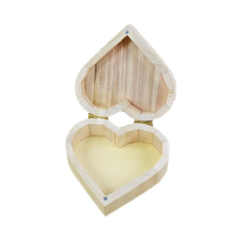 

70% Hot Sale Love Heart Shaped Earrings Necklace Ring Wooden Storage Box Retro Jewelry Box