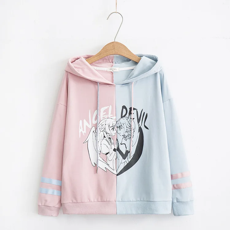 Осенняя Япония Kawaii Мультфильм персонажи хлопок толстовки для женщин подростков девушка Harajuku Лоскутная милая девушка печатных пуловер
