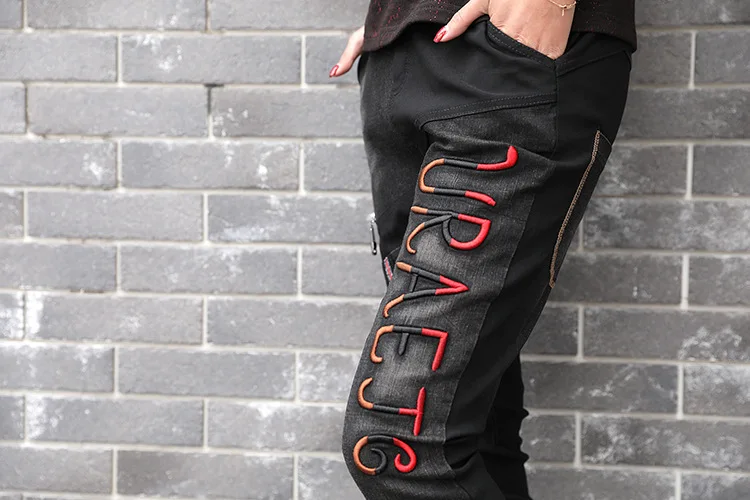 

Women PENCIL Pants Embroidery Design Stitching Steampunk Zipper Trousers Patch Hipster Slack Streetwear Stylish Ulzzang Harajuku