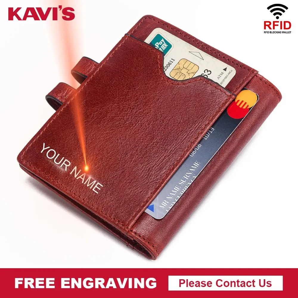 KAVIS Бесплатная гравировка 100% натуральная кожа держатель для кредитных карт