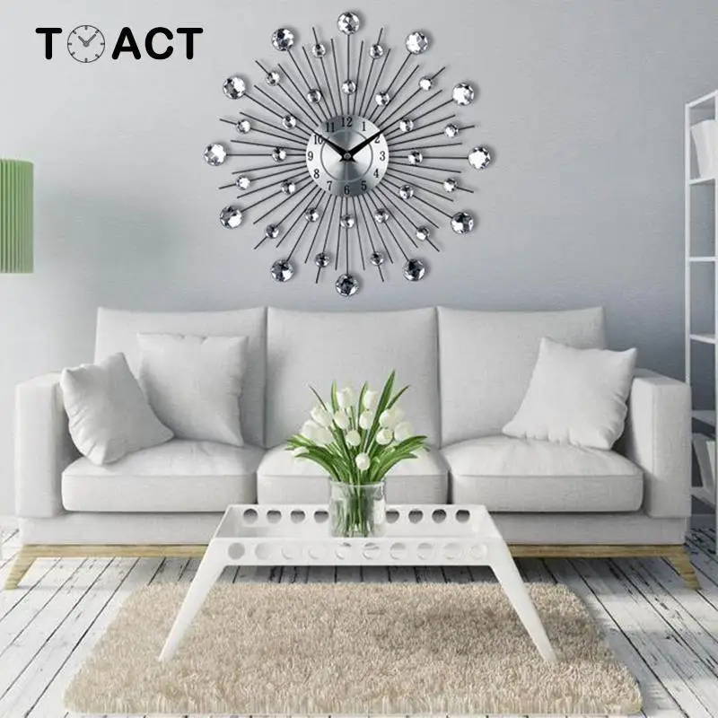 

European Wrought Iron Personality Wall Clock Vintage Metal Crystal Sunburst Wall Clock Large Wall Clocks Morden Design horloges