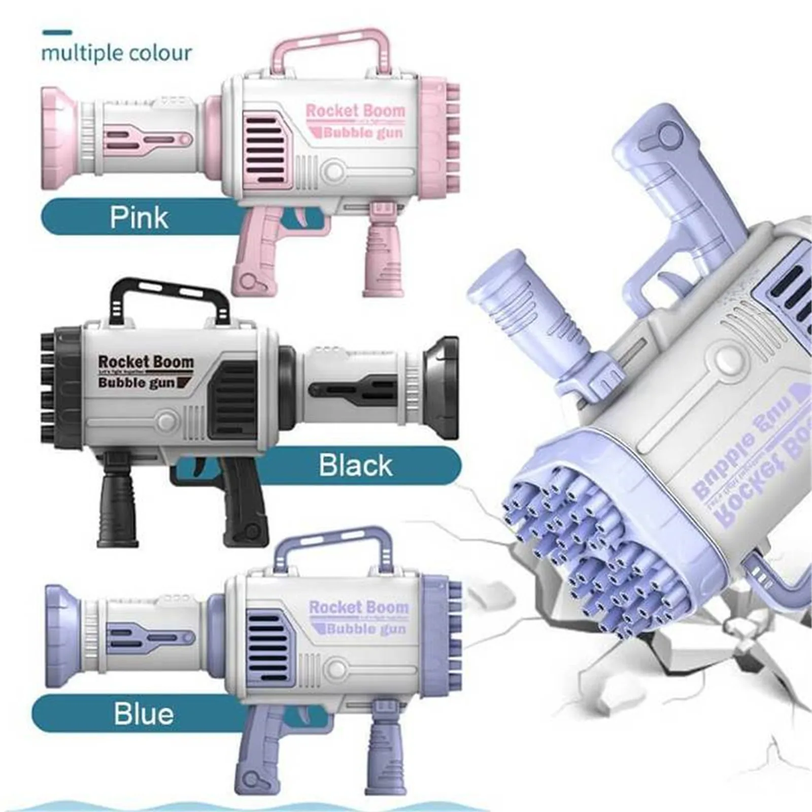 

44-Hole Rocket Launcher Shape Bubble Maker Bubble Machine Electric Bubble Soap Bubble Gun Toys For Boy Girls 200ml