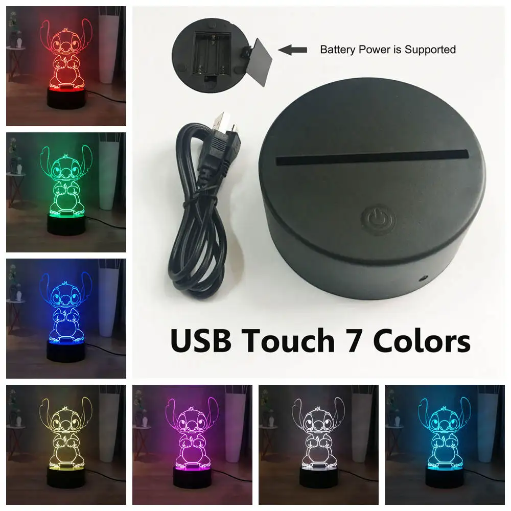USB Touch 7 colors Милые Прошитые светодиодный Ночной светильник мультфильм Акриловые RGB многоцветный USB 3D Иллюзия ночной сон лампа лучший подарок на год - Испускаемый цвет: USB Touch 7 colors
