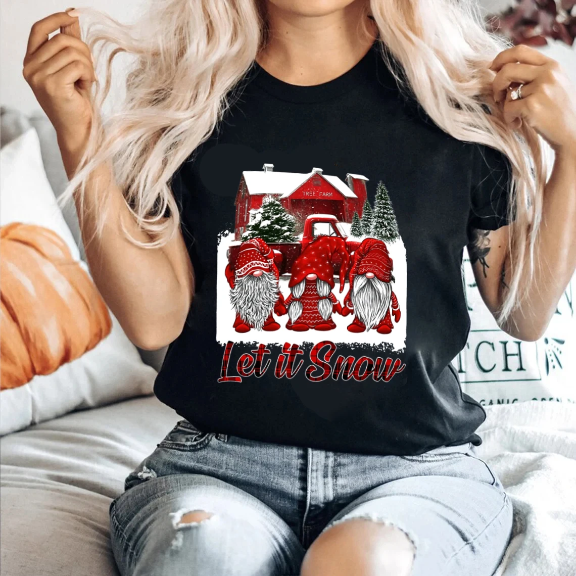 Футболка Let It Snow Buffalo в клетку с принтом рождественские гномы красочная рубашка