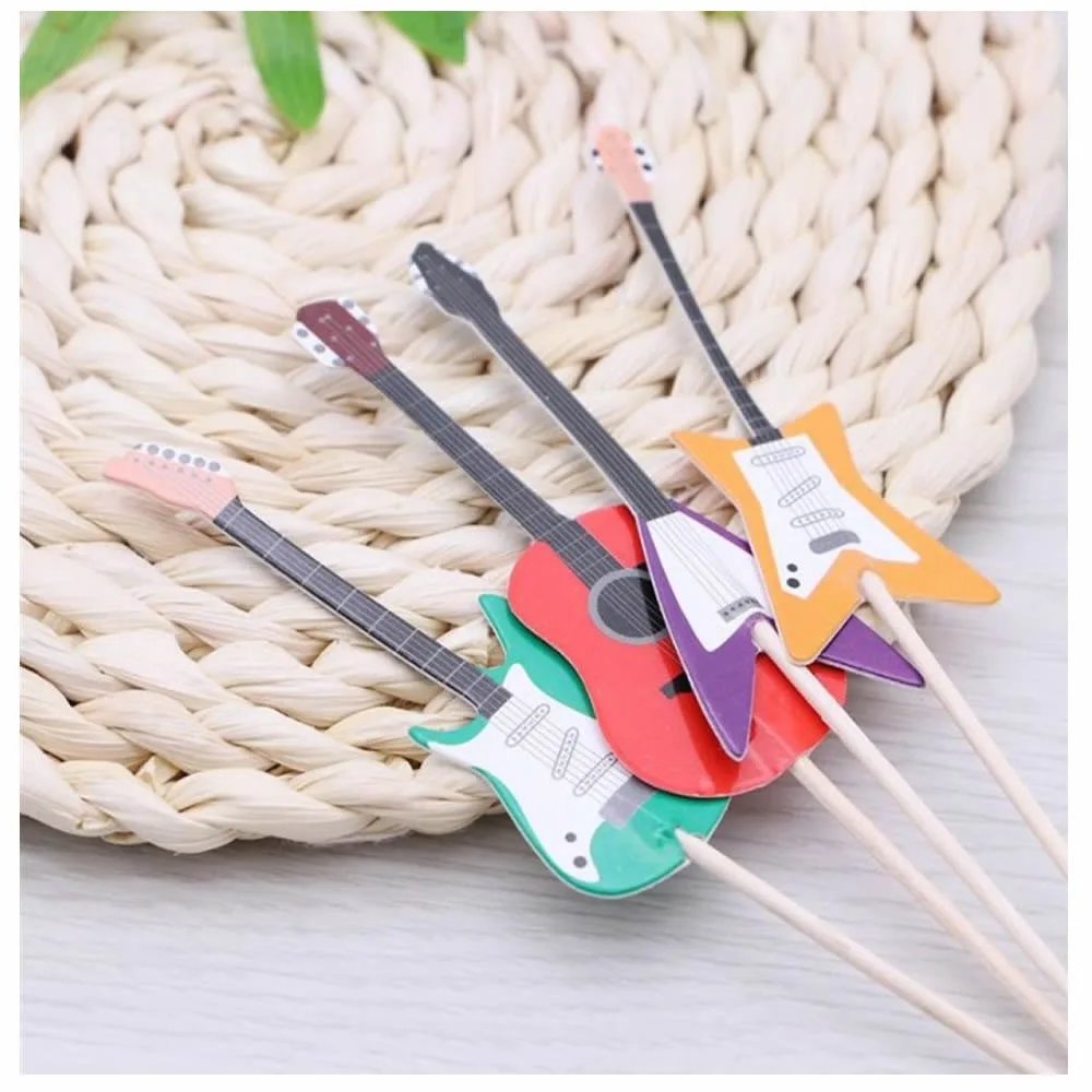 24 штуки гитара Рок Музыкальная Тема торт для капкейка-выбирает вечеринок и