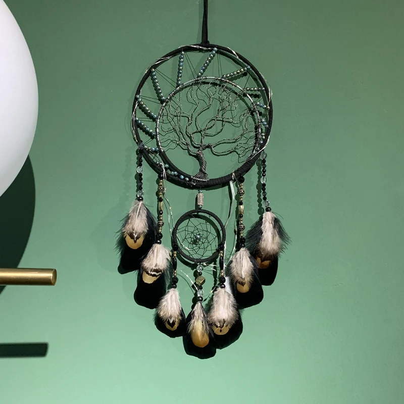 

Ловец снов с радугой, хрустальное, черное перо, макраме, Настенный декор, Тканый гобелен, домашний Настенный декор