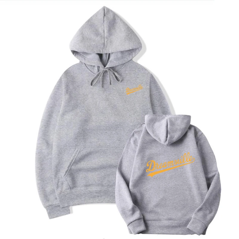 Толстовки с капюшоном Novos Homens хип-хоп DREAMVILLE J Cole Logotipo Com Capuz Carta Presa J Cole Com Capuz Inverno толстовки do Velo Dos - Цвет: gray
