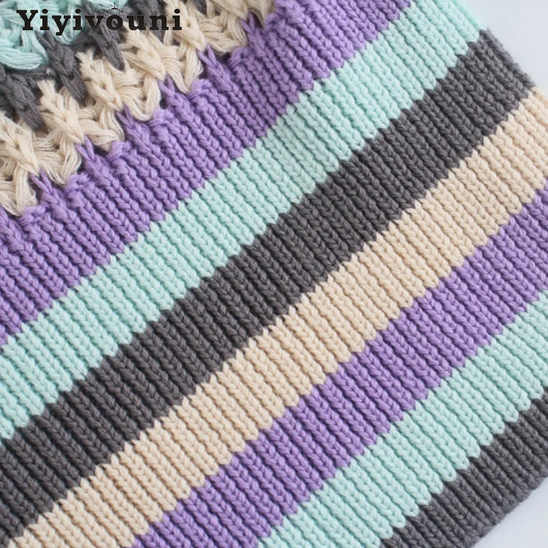 

Yiyiyouni Sexy Hollow Out Crochet Knitted Sweater Women Casual V-Neck Slim Crop Pullovers Women Vintage Long Sleeve Tops Jumper