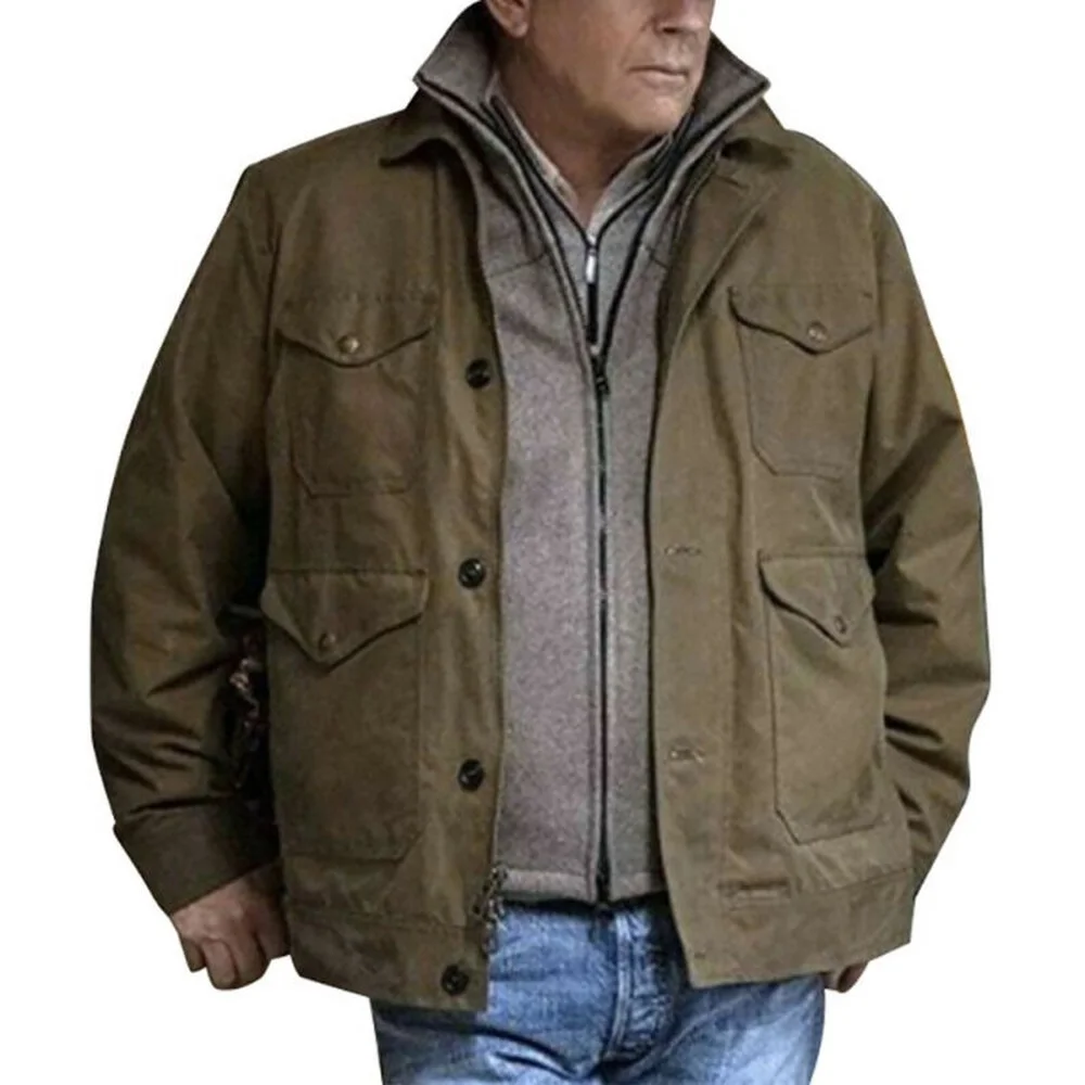 

Men Long Sleeve Collared Button Work Jacket Winter Casual Warm Comfy Coat Tops
