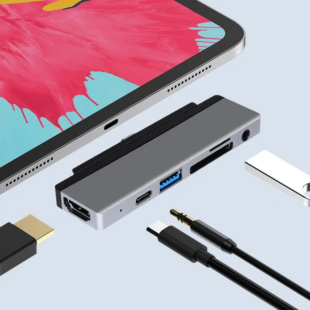 

USB 3.0 Adapter for iPad MacBook 6-IN-1 Magnetic USB C To HDMI-Compatible Hub PD Charging TF Card Reader PD Charging 3.5mm Audio