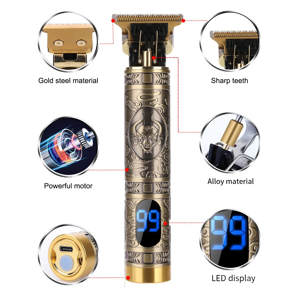 

New Professional Barber Hair Clipper Mower Rechargeable Electric T-Outliner Finish Cutting Machine Beard Trimmer Cordless Shaver