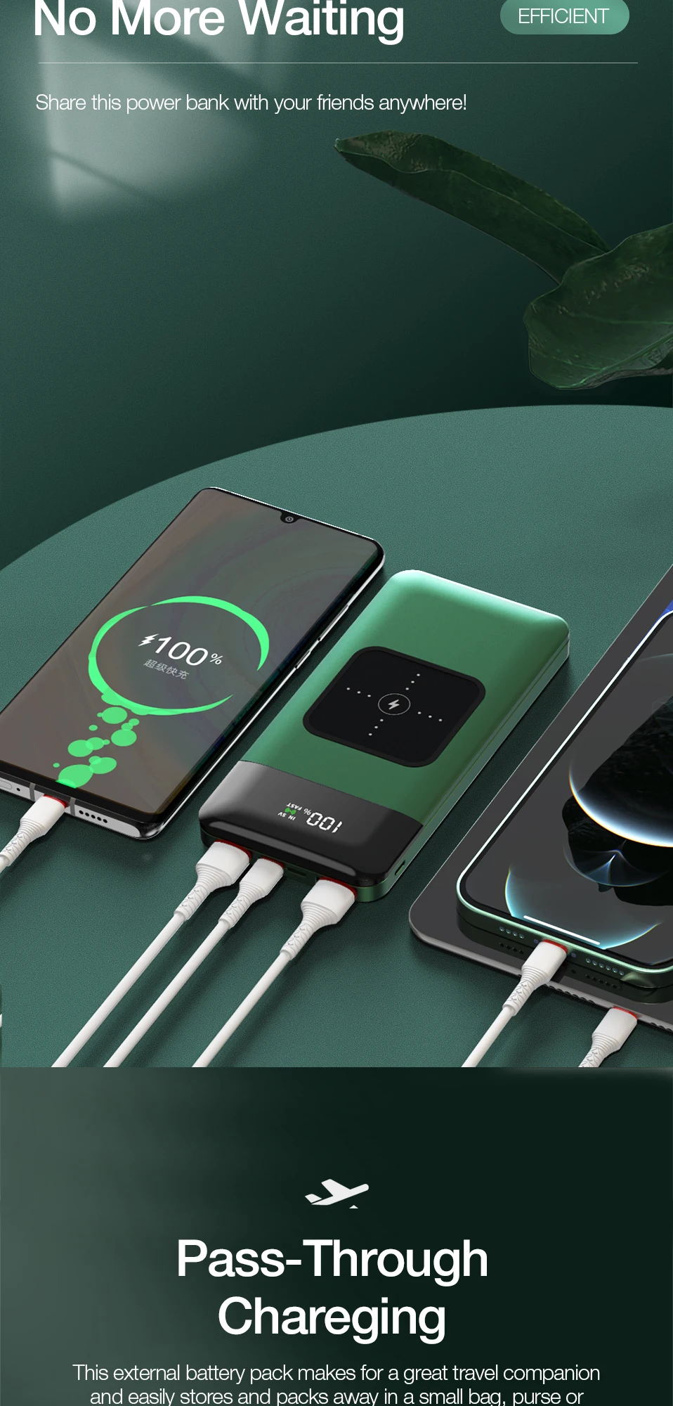 power bank 10000mah GENAI Wireless Charger Power Bank 20000mAh Fast Charging Portable Charger Powerbank for Smartphone External Battery Rechargeable mini power bank