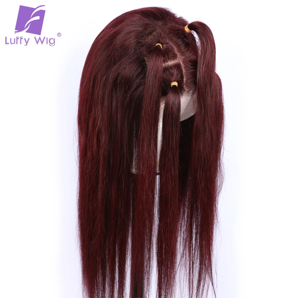 Бордовый 99j цветной прямой 13x6 парик человеческих волос с фронтальным кружевом