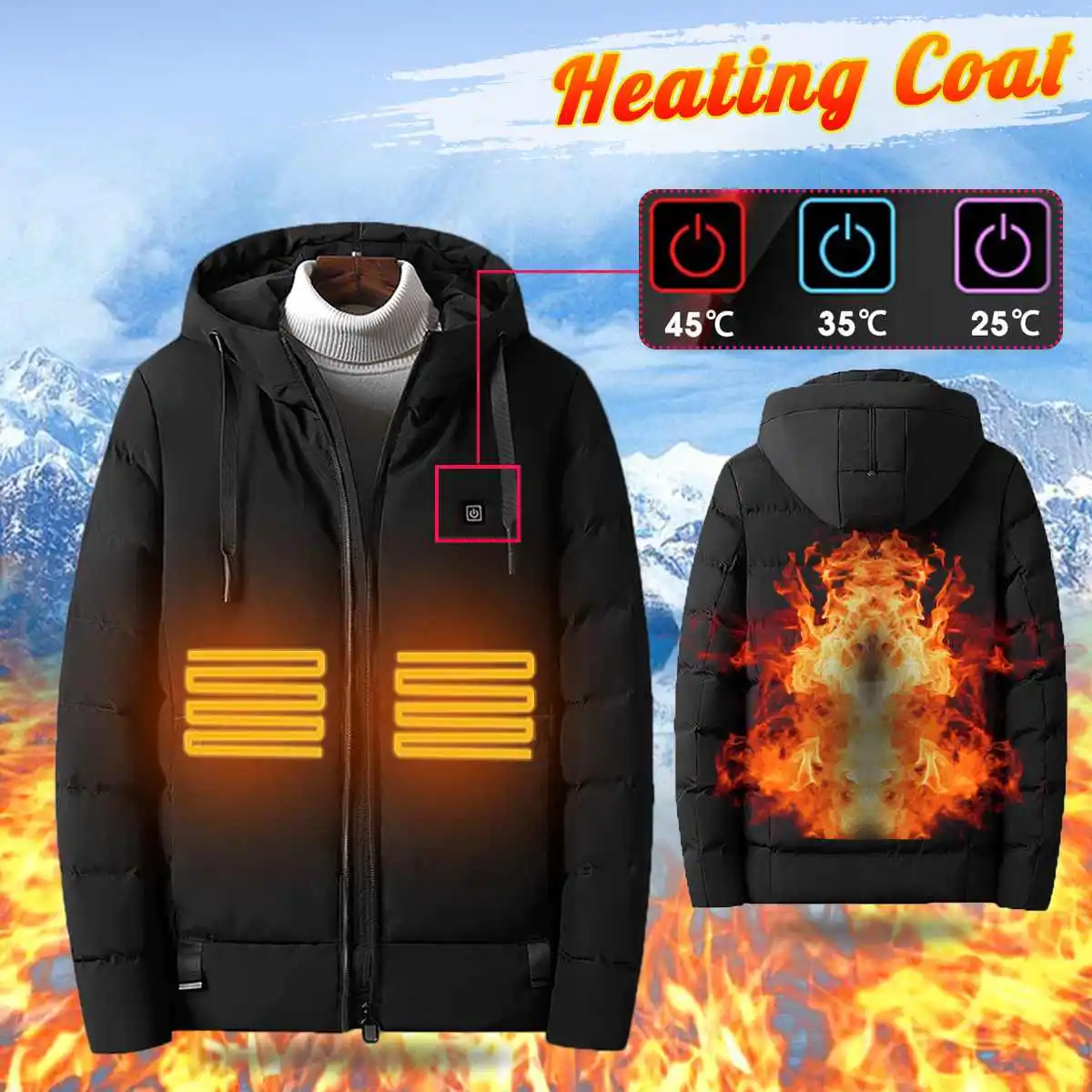 

Men Electric USB Heated Hooded Warm Overcoat Heating Coat Winter Coats Jacket Outdoor Hunting Vest Winter Usb Heated Jacket