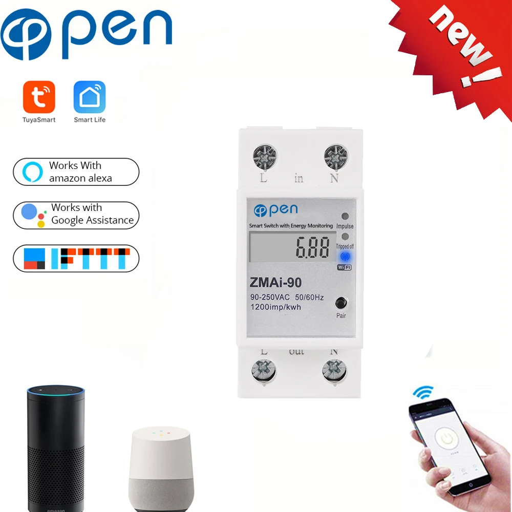 

WIFI remote control Smart Switch with energy Single phase Din rail WIFI Smart Energy Meter