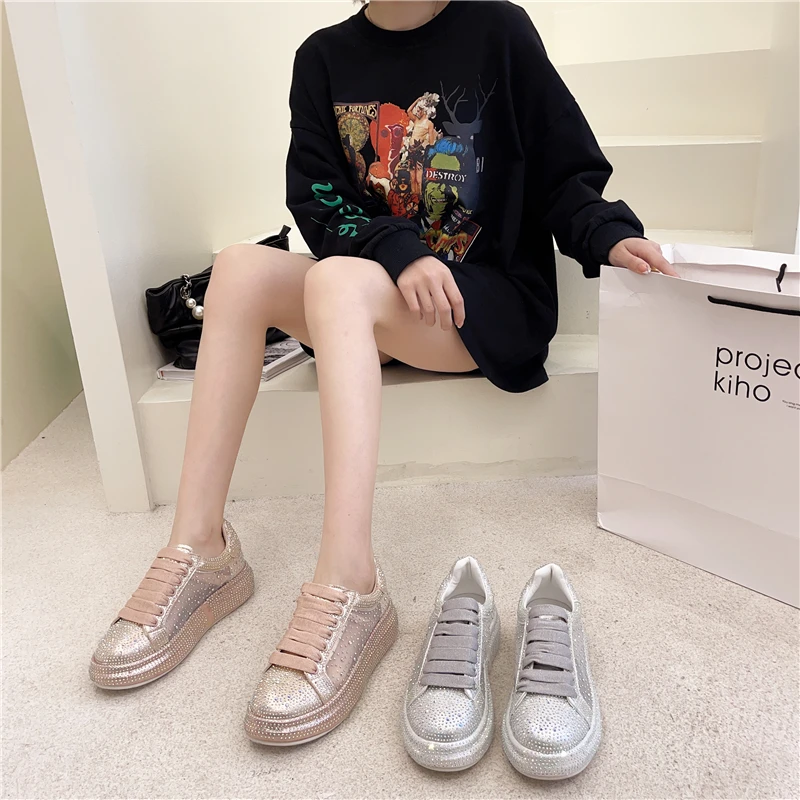 

Breathable Shoes Clogs Platform Round Toe Crystal All-Match 2021 Fashion Women's Casual Female Sneakers Tennis Cross Creepers Ne