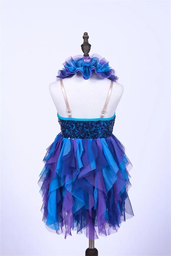 Женское синее профессиональное платье с длинными рукавами для взрослых балетное