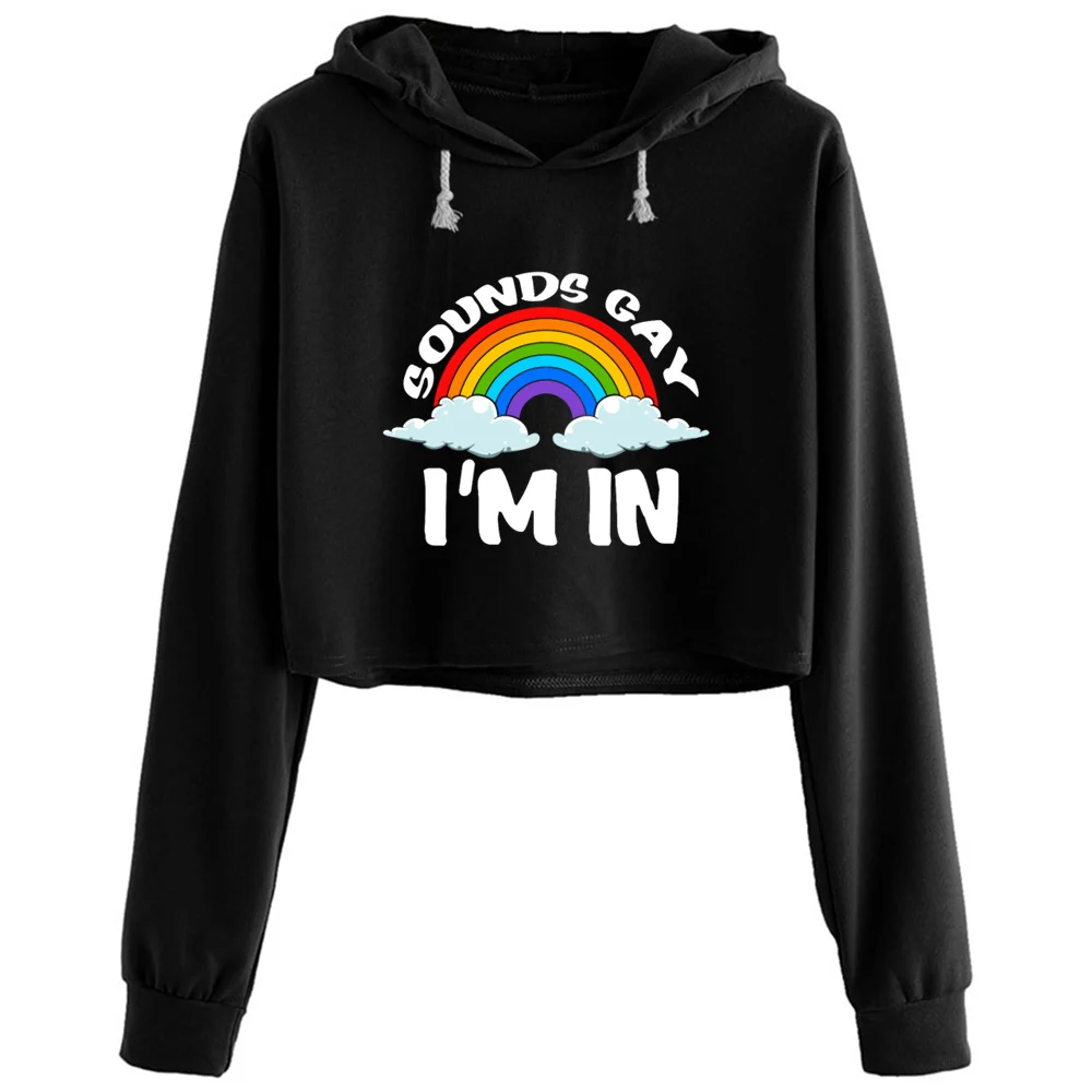 

Sounds Gay Pride Rainbow Flag For Lgbt Crop Hoodies Women Korean Y2k Kawaii Goth Pullover For Girls