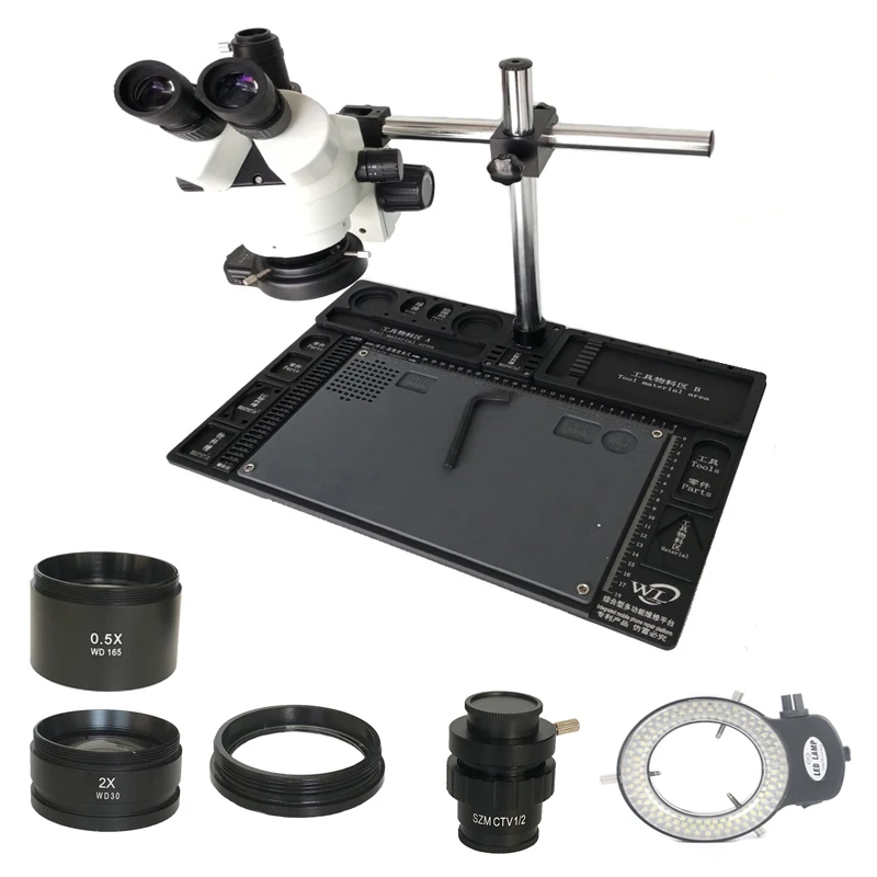 Вертикальный тринокулярный микроскоп с поддержкой 7X-45X 3.5X-90X Стерео Зум для пайки
