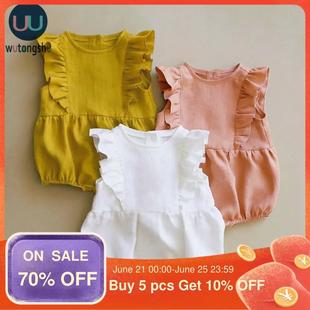 Детские комбинезоны Летняя детская одежда без рукавов с оборками Одежда для