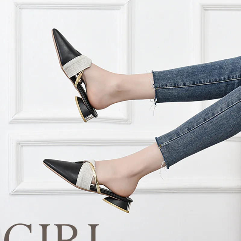 

Large Size Leather Shoes Women Slippers Sandals Low Heels Sandals Women Summer Black Slides Women Slippers Casual Shoes Women