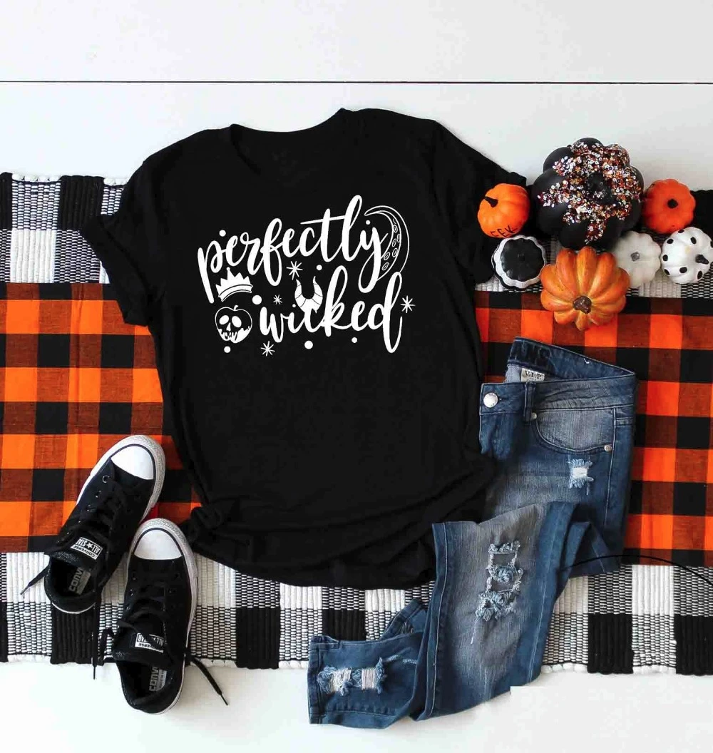 

Perfectly Wicked Halloween funny graphic aesthetic harajuku t-shirt Favorite women fashion grunge tumblr shirt tee tops- K280