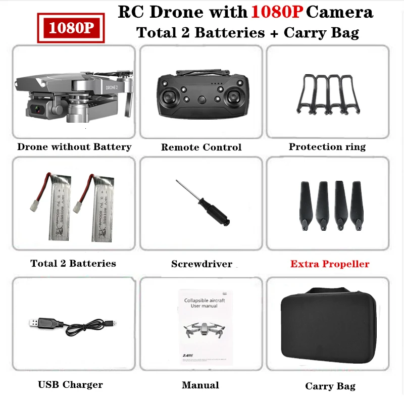 1080P Carry Bag 2B E68 Радиоуправляемый Дрон 4K HD камера wifi FPV Квадрокоптер складной Радиоуправляемый вертолет Квадрокоптер мини дроны VS E58 SG901 E520 Дрон игрушка подарок - Цвет: 1080P Carry Bag 2B