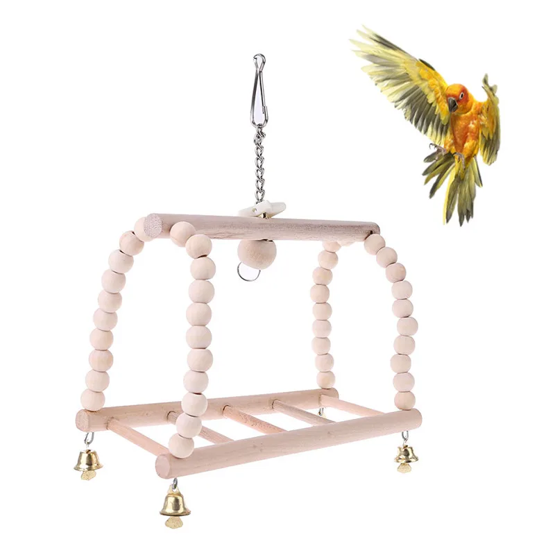 Птица Попугай качели игрушка натуральное дерево мост висит бусины &quotклетка&quot