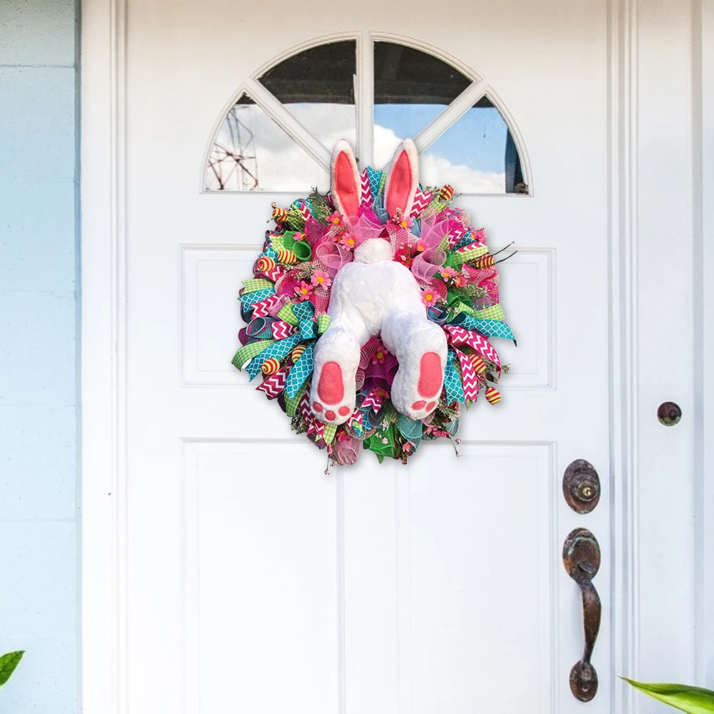 

Rabbit Wreath Decoration Easter Cartoon Bunny Shape Cute Decoration Ornaments Wall Hanging Wreath For Front Door Garden Wedding
