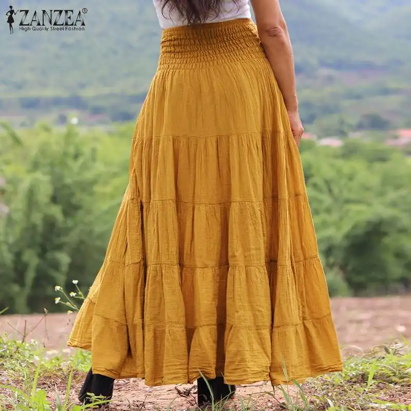 Осенняя однотонная Праздничная юбка ZANZEA с эластичным поясом женские длинные