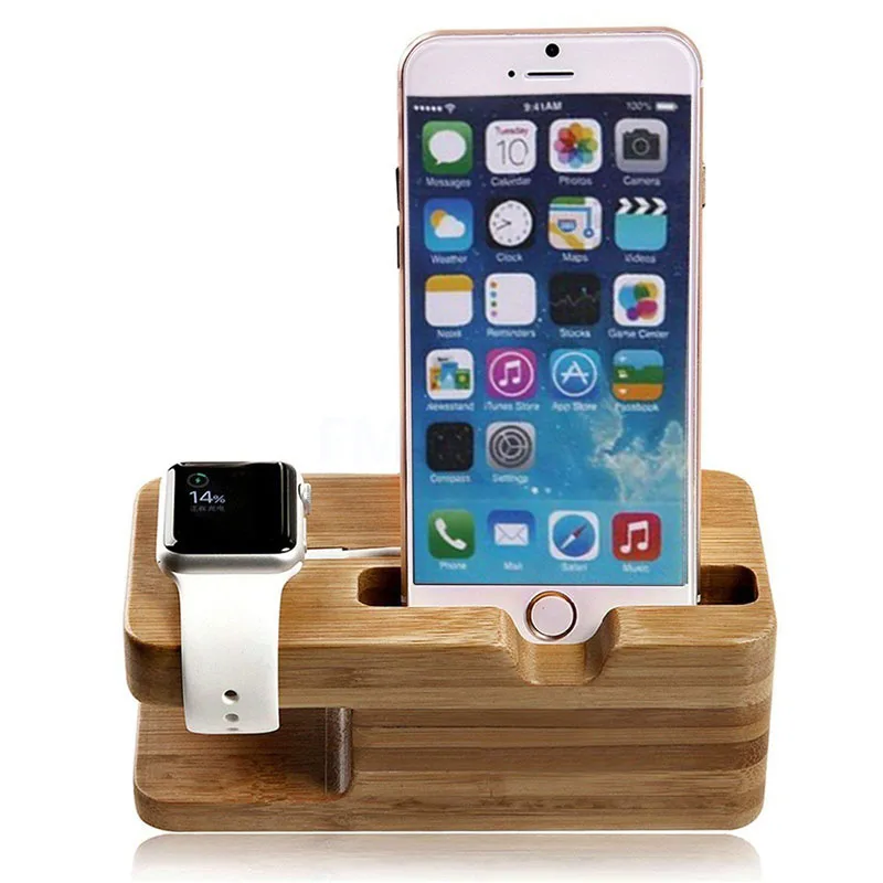 Деревянная зарядная станция для мобильного телефона Бамбуковая подставка Apple Watch