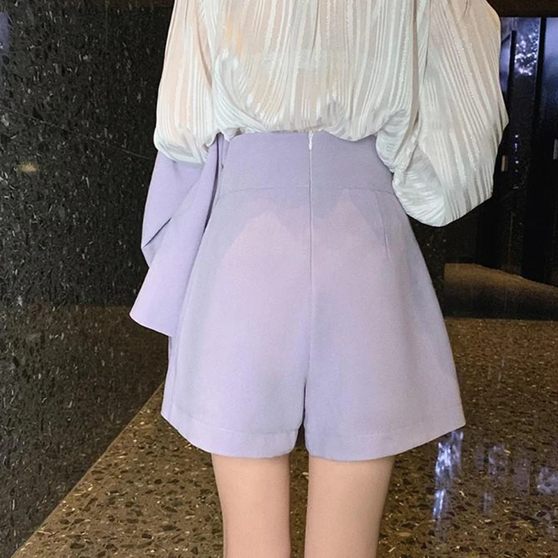 

Luck A Women Purple Blazer Jacket Casual Work Suit Vintage Office Lady Fashion Pockets Long Sleeve Suit Blazers +Shorts Female