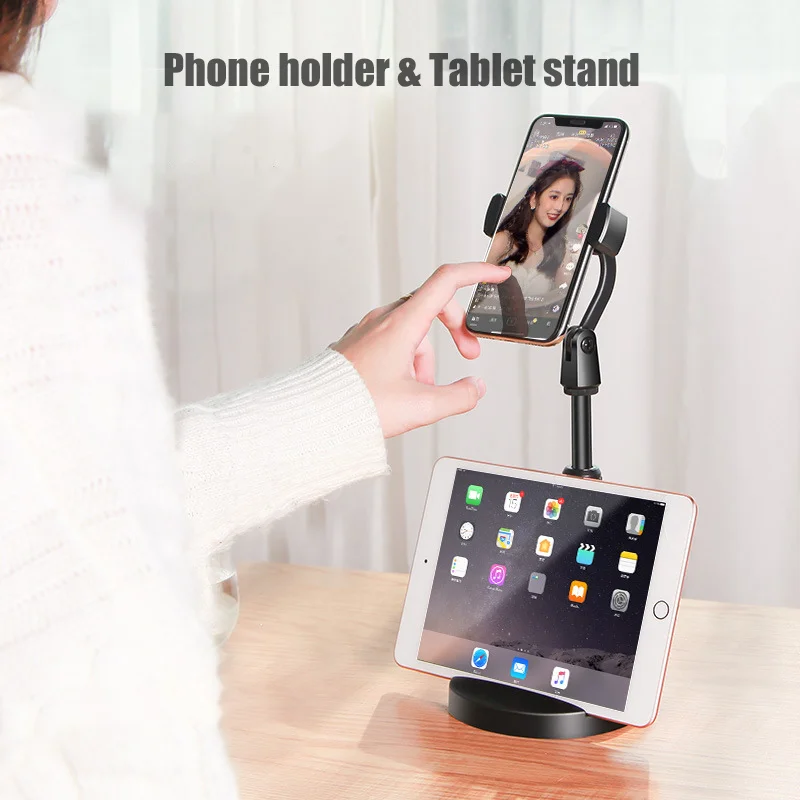 mobile phone holder tablet stand 2 in 1 desk 360 rotate for desktop live streaming overhead shoot video round base for xiaomi free global shipping