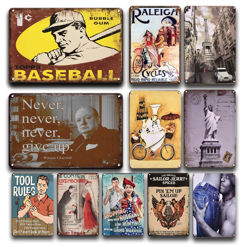 Постер с бейсболом в винтажном стиле металлическая пластина жестяной настенный