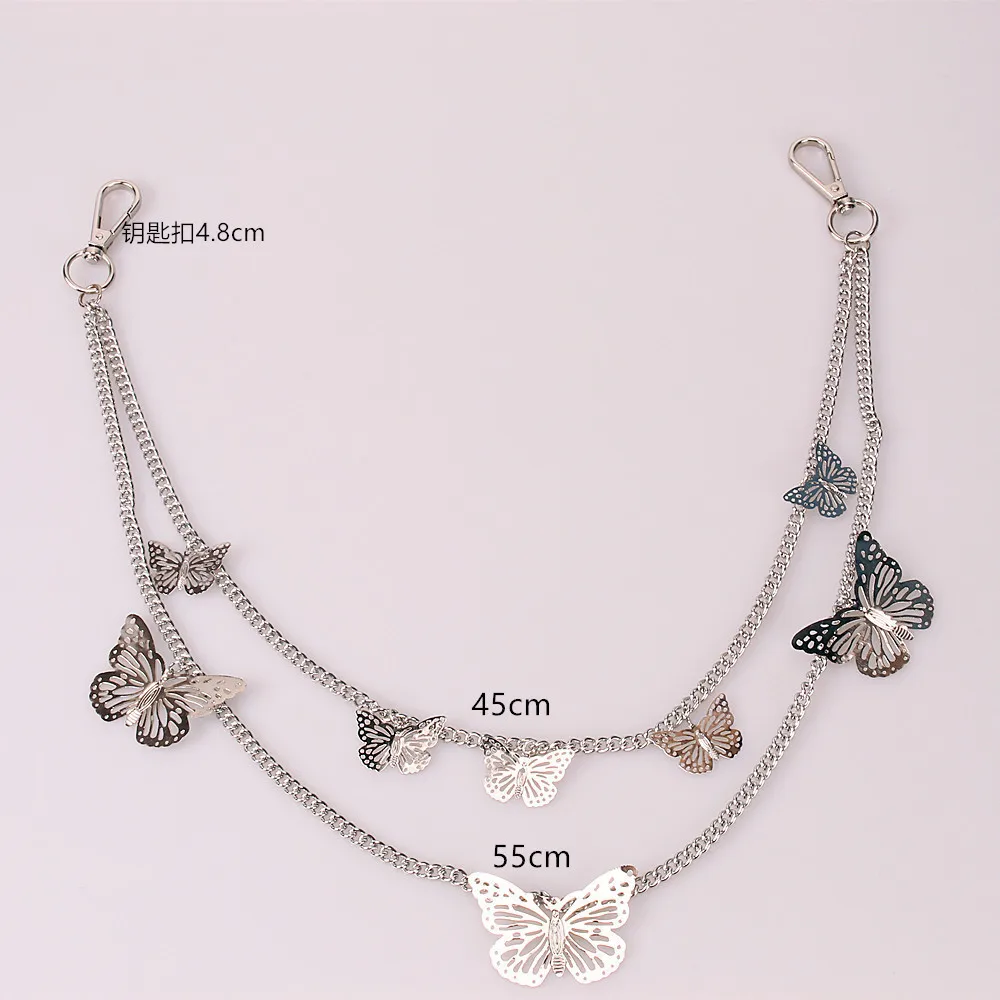 

Fashion Harajuku Punk Street Trouser Key Chains Multi Layer Hiphop Jewelry Butterfly Hollow Out Trousers Metal Chain Hipster R2