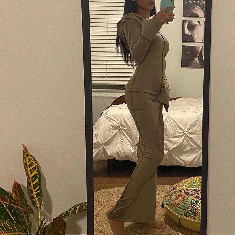 

2021 Long Sleeve Hooded Patchwork Skinny Maxi Dress Autumn Winter Women Fashion Streetwear Casual Outfits 57