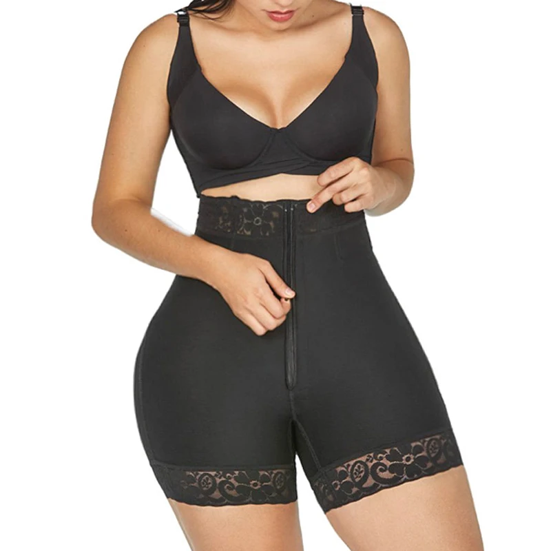 Women Tummy Control Faja Zipper Sexy Lace Hip Waist Shorts Bodysuits Women Slimming Waist Trimmer Shapewear Bra Lifter Lace