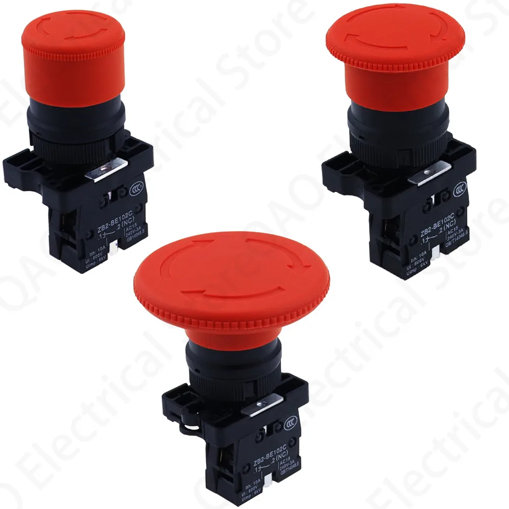 

1PCS Red Mushroom Emergency Stop Switch XB2-ES542 XB2-ES442 XB2-ES642 22mm NC N/C Push Button Switch 600V 10A