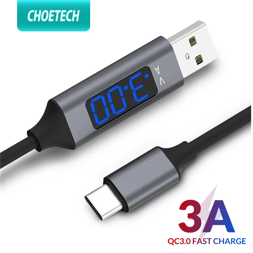 Зарядный кабель CHOETECH USB Type C 3A светодиодный дисплей шнур для передачи данных Huawei P40
