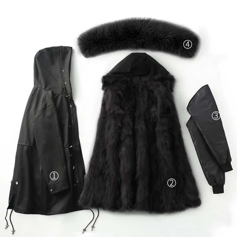 Winter Parka Women Real Fox Fur Coat Natural Raccoon Fur Collar Hooded Jacket Thick Warm Outerwear Fashion Streetwear Removable