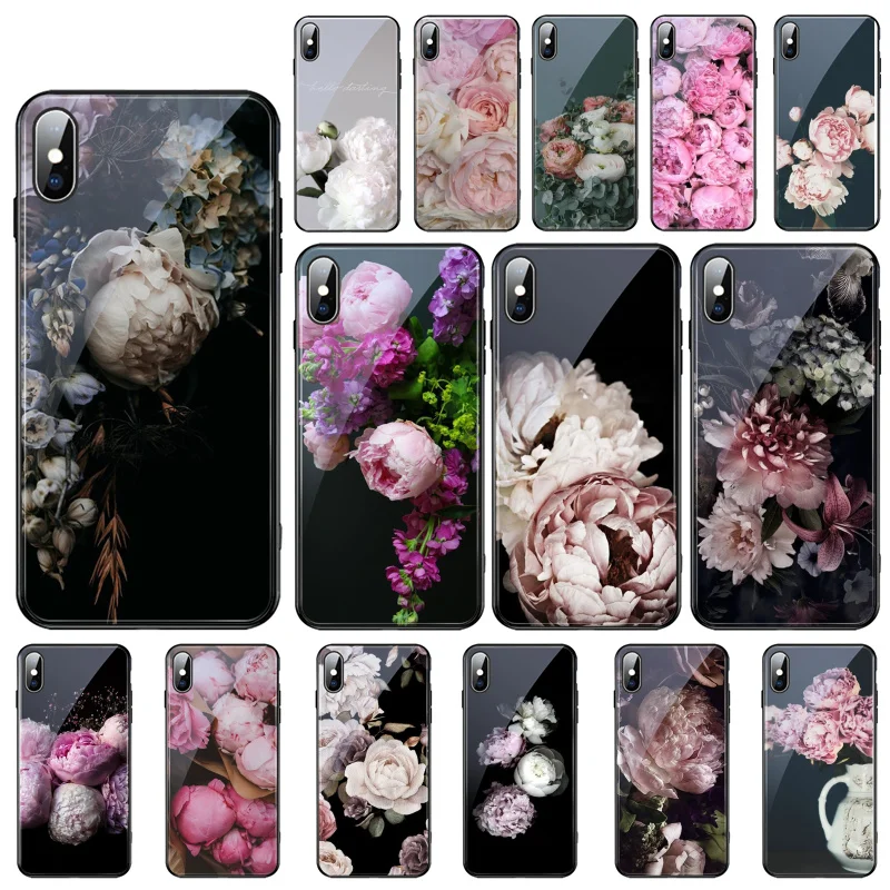 

Peony Glass phone case For iphone 11 Pro Max For iphone 12 11 Pro Max XS XR X 8 7 Plus SE2 Case