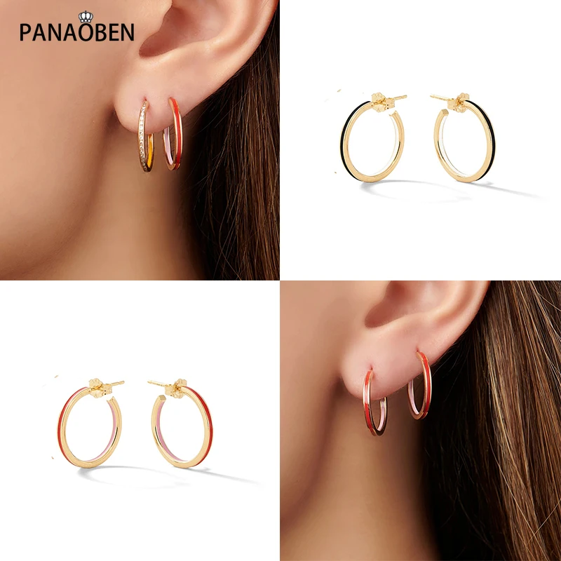 

PANAOBEN New Arrival 925 Sterling Silver Stud Earring for Women Zircon Enamel C-shaped Piercing Earring 2021 Trend Jewelry Gift